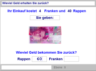 Aufgabenbild Modul Umgang mit Geld: RÃ¼ckgeld (Schweiz)